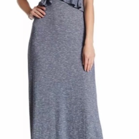 Max Studio Navy Ruffle Maxi Dress Size M - Picture 2 of 6